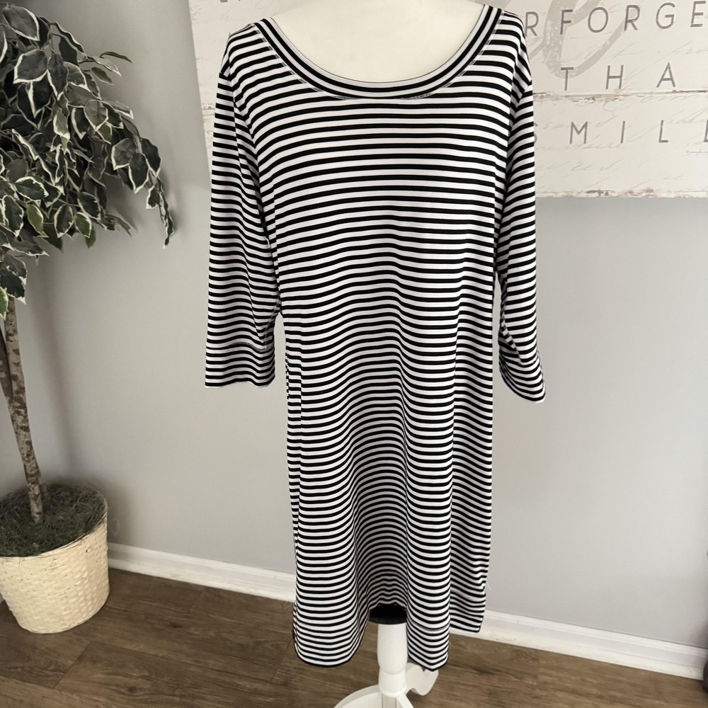 Simply Noelle Dress Women XXL Black Stripe 3/4 Sleeve TShirt Shift Jersey Preppy